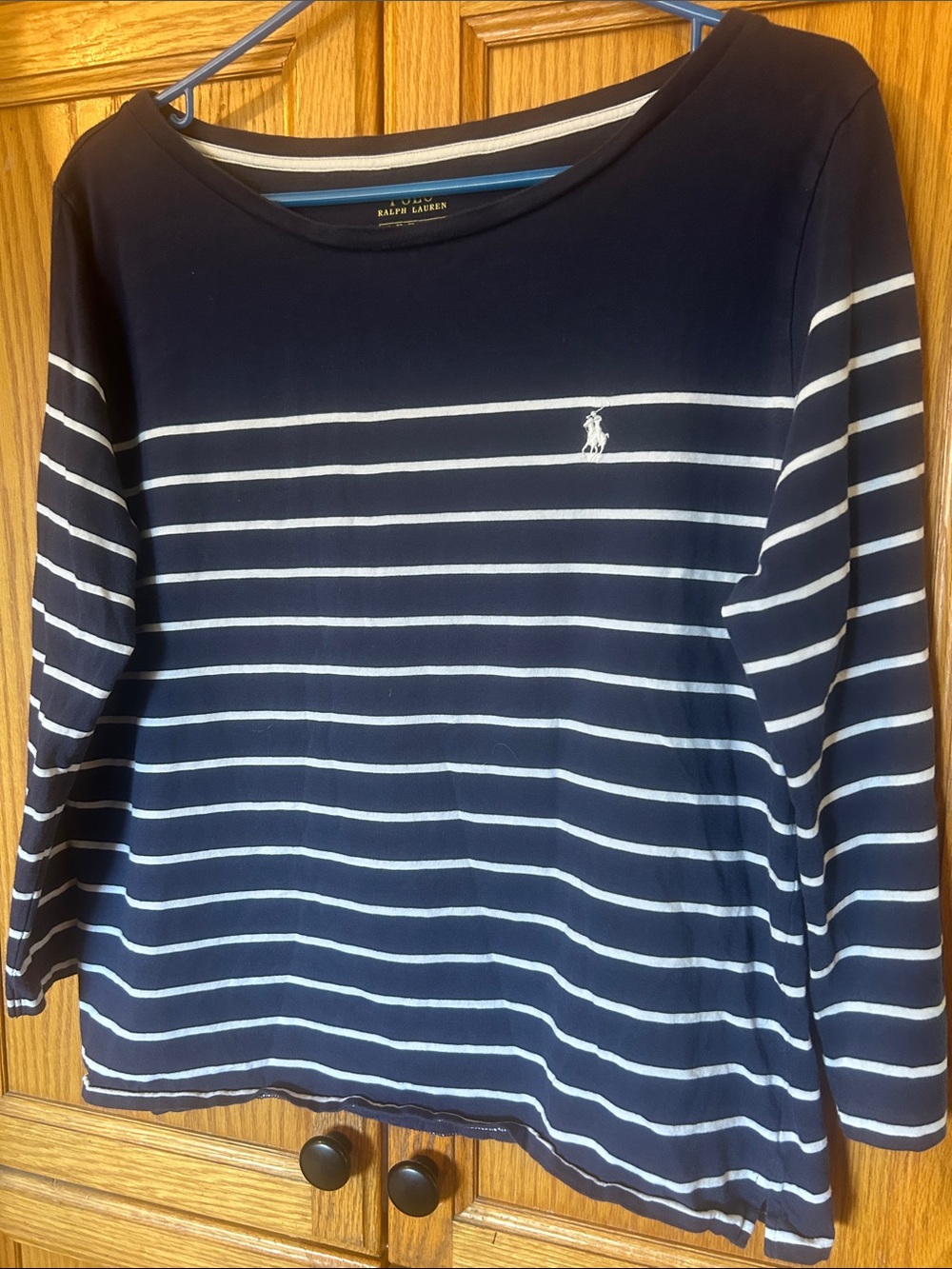 Ralph Lauren Navy and White Striped Long Sleeve Top